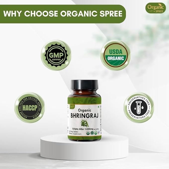 Bhringraj 120 Tablets | Eclipta Alba (Bhringraj) | USDA Organic Certified | Ayurvedic Hair Care | Organic and Natural 120tab