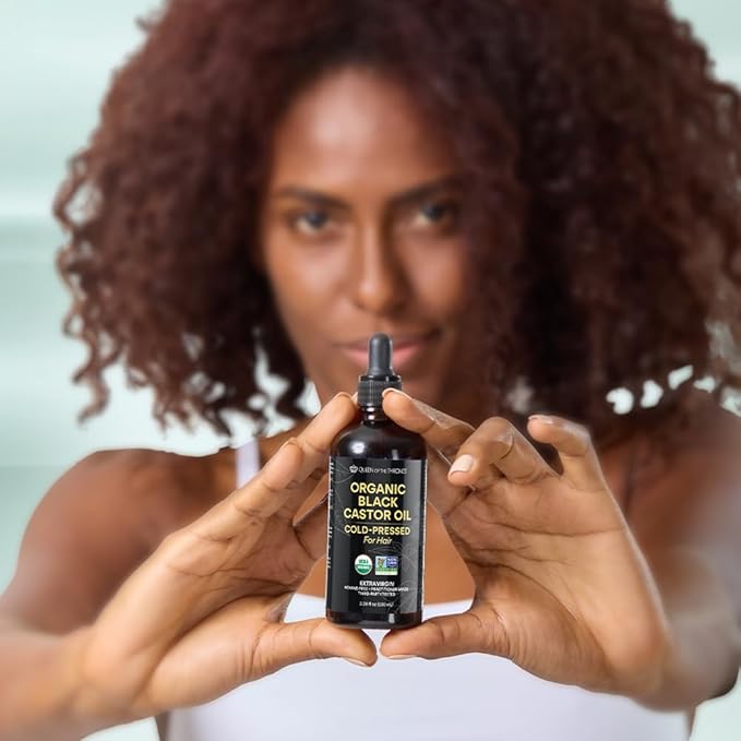 QUEEN OF THE THRONES Organic Black Castor Oil - 100mL with Dropper| 100% Pure, Certified Organic, Hexane-Free, Extra Virgin | Moisturizing & Conditioning Oil for Skin, Hair & Nails