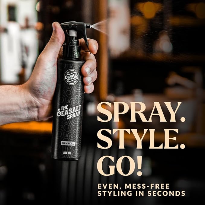 Charlemagne Sea Salt Hair Spray - 6.76 Fl Oz, Pack of 3 - Firm Hold, Pre-Style Volume & Heat Protection - Texture & Texturizing Curl Spray - Beach Wave Curls & Hair Volume