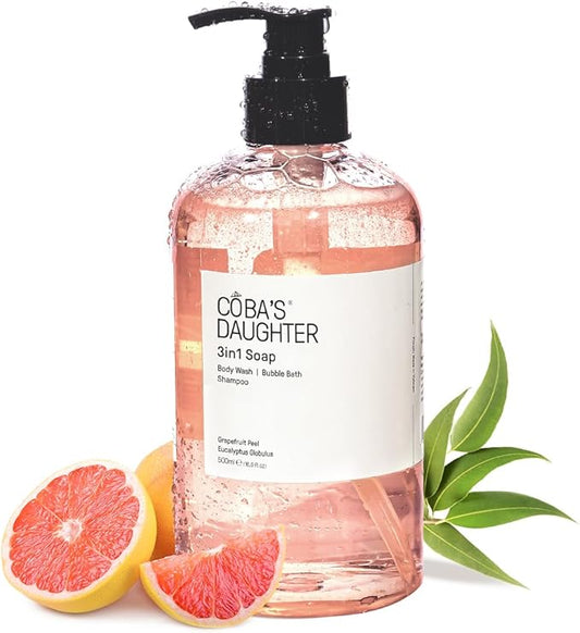 COBA'S DAUGHTER Grapefruit Peel & Eucalyptus Globulus 3-in-1 Soap | Body Wash, Bubble Bath, Shampoo | Cleanse, Nourish & Soften Skin with Inulin & Seaweed Extract | (16.9oz)