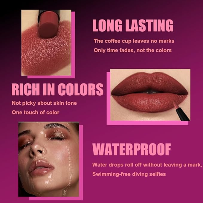 AMY'S DIARY 2Pcs Mauve Brown Lipstick and Lip Liner Combo, Lip Liner and Lip Stick Kit for Women, Matte Lip Pencil and Smooth Hydrating Lipstick, Non-Stick Lip Makeup Set (04#Mauve Brown)