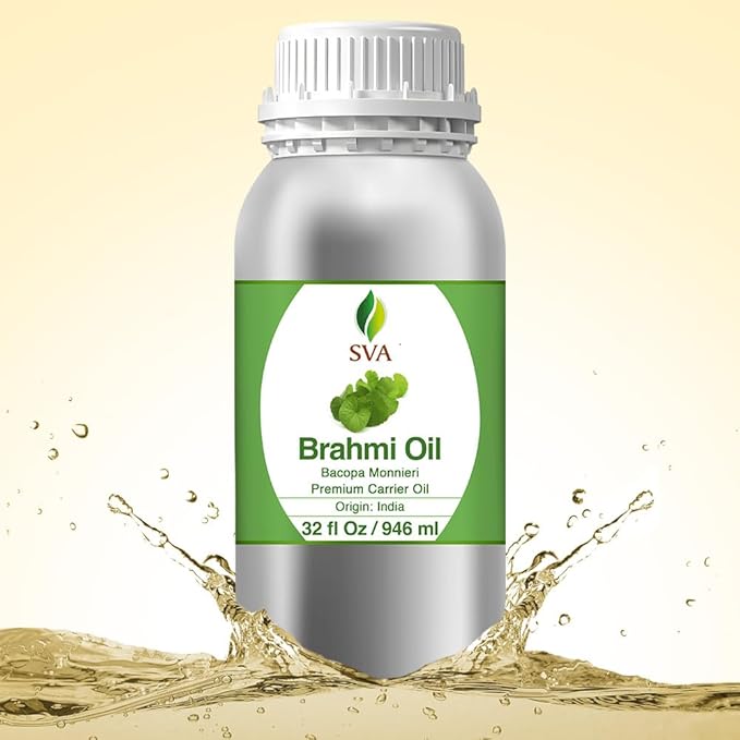 SVA Brahmi Oil - 32 Fl Oz – 100% Natural Cold Pressed Brahmi Oil - for Face, Skin Care, Hair Care, Scalp Massage & Body Massage – Carrier Oil