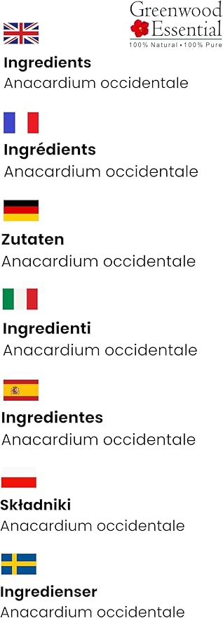 Greenwood Essential Cashew Nut Oil (Anacardium occidentale) | Infused | Pure | Non-Sticky | Lightweight | Moisturizing | For Skin & Hair | Multi-Purpose Use | Men & Women | 30ml (1 oz)