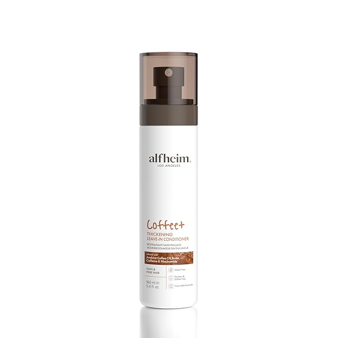 ALFHEIM Coffee+ Thickening Leave-in Spray for Fine & Thinning Hair with Caffeine, Biotin & Arabica Coffee Oil – Strengthening, Volumizing & Heat-Protecting Formula – Sulfate-Free – 5.4 oz / 160 ml