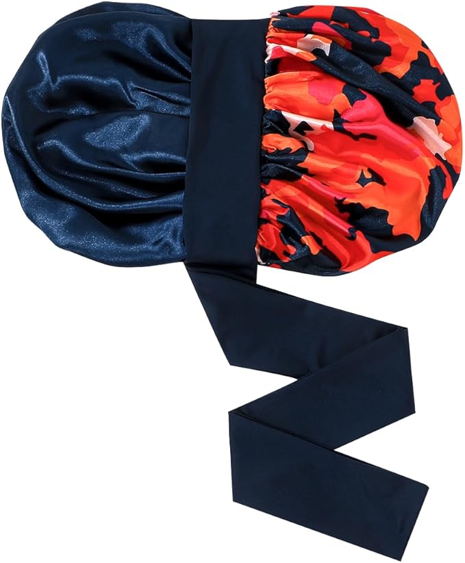 GDTOGRT Satin Silk Bonnet for Sleeping Women - Double Layer Sleep Hair Bonnets Caps for Curly Braid Hair with Tie Band