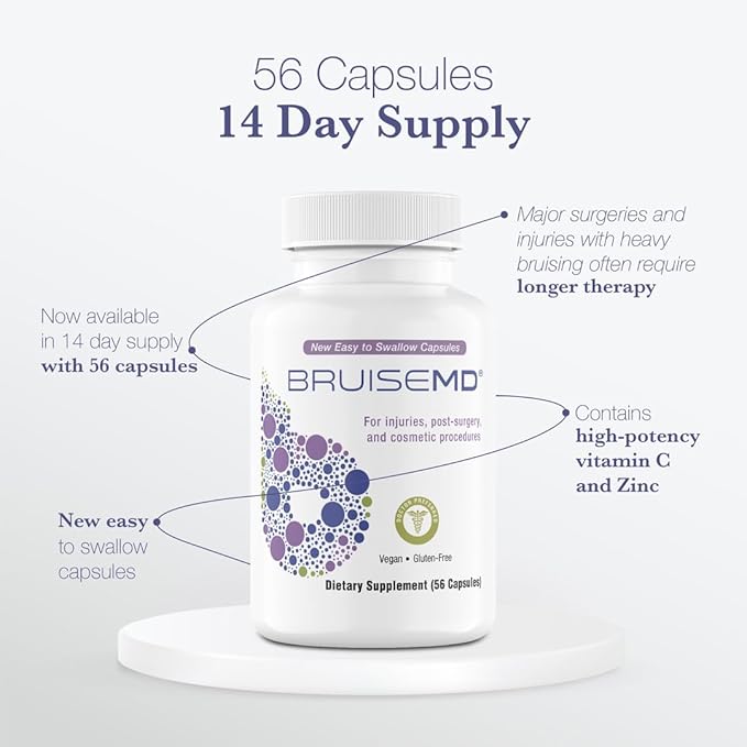 Arnica 1,000mg and Bromelain 500mg 2,400GDU/g Supplement for Bruising and Swelling, Easy to Swallow Capsules (14-Day Supply) - Advanced Bruise Treatment Formula