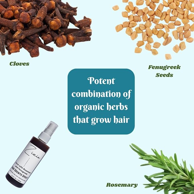 Zizie Clove Hair Growth Spray Balanced Enhancer For Thickening Damaged, Falling, Thin Hair with Rosemary & Fenugreek, Aloe Vera, Oregano, Hibiscus. For Dry, Weak Hair, for men, women