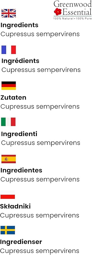 Greenwood Essential Cypress Essential Oil (Cupressus sempervirens) Pure | Non-Sticky | Non-Greasy | Lightweight | Men & Women | All Skin Types | Steam Distilled 10ml (0.33 oz)