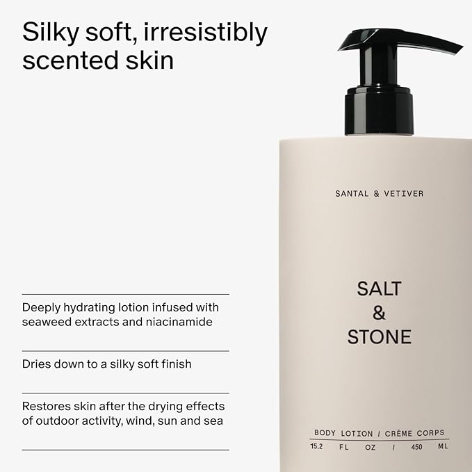 Salt & Stone Body Lotion for Women & Men| Scented Daily Body Lotion | Hydrates, Nourishes & Softens Skin | Restores Dry Skin | Fast-Absorbing | Cruelty-Free & Vegan (450 ml) (Santal & Vetiver)