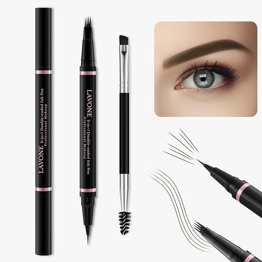 Eyebrow Pencil,2-in-1 Waterproof Eyebrow Pen with 4 Tip Brow Pen and Ultra-Precise Brow Pencil,with Dual-ended Eyebrow Brush,Eyebrow Makeup for Natural Looking Eyebrows - Ash Brown