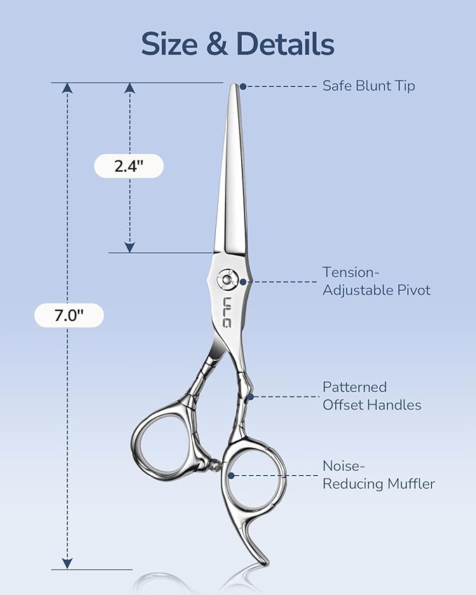 ULG Professional Hair Cutting Scissors 7" Japanese Stainless Steel Hand-Honed Salon Barber Scissors for Stylists & Home Use, Haircut Shears for Men & Women, Ergonomic Design with Patterned Handles