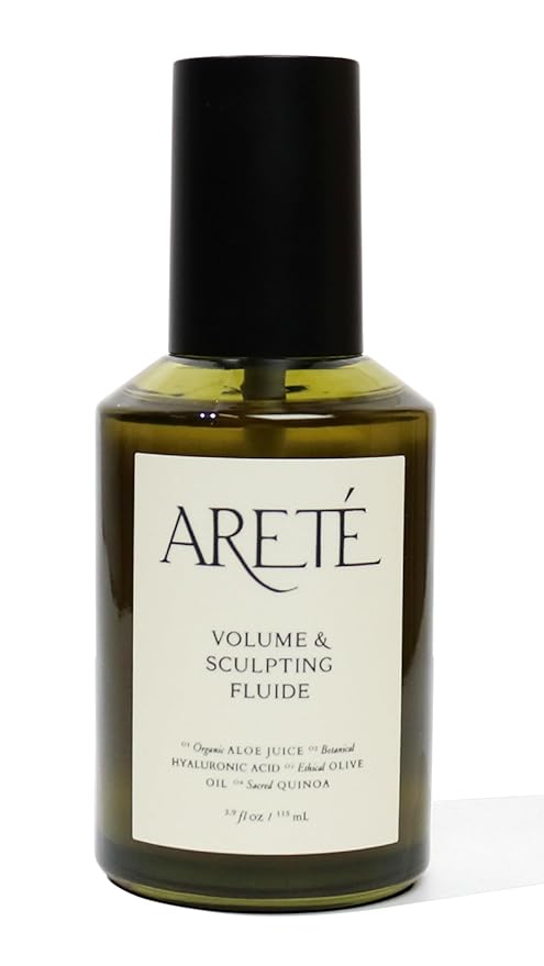 ARETÉ Volume & Sculpting Fluide, Glaze Hair Gloss, Curl Cream + Hair Volumizer with Organic Aloe, Hyaluronic Acid, Quinoa & Olive Oil for Flexible Hold & Frizz Control, Made in USA, 3.9oz