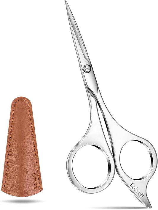Professional beard scissors, 4.9-inch (silver) small pointed stainless steel hairdressing scissors, Moustache Trimming，suitable for personal care and beauty of both men and women