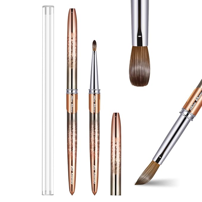 Acrylic Nail Brush Size 2, 100% Real Kolinsky Art Nail Brush for Acrylic Powder Application, Handmade Women Manicure Nail Extension Tool for Professional DIY Home Salon and Beginners