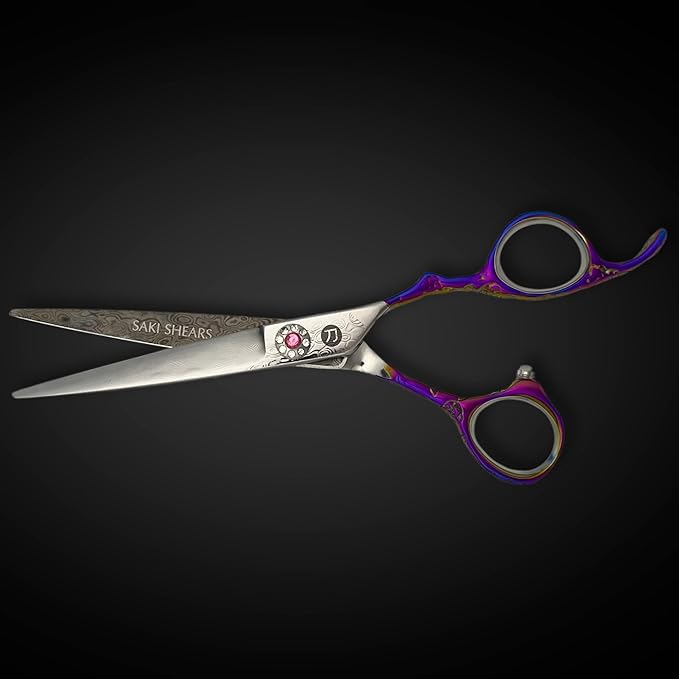 Saki Kohana Damascus Steel Hair Cutting Shears, 61-63 HRC Hardness, Japanese Convex Blade