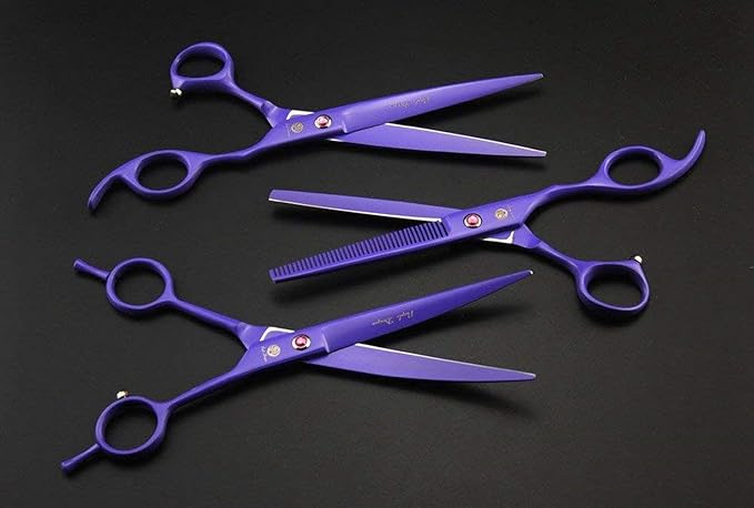 Purple Dragon 7.0 inch Rhinestone Decoration 3PCS Pet Grooming Scissors Dog Hair Cutting & Thinning Shears Set