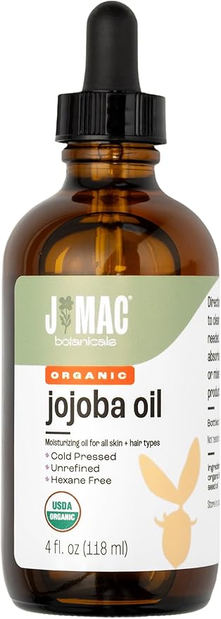 J MAC BOTANICALS Organic Unfiltered Jojoba Oil - Glass bottle - 4 oz DROPPER