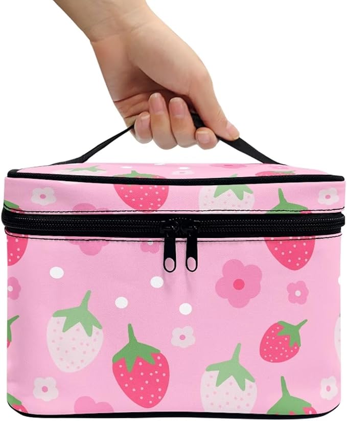 JoyLamoria Strawberry Makeup Bag Casual Funny Cosmetic Bag Small Handbag Storage Organizer