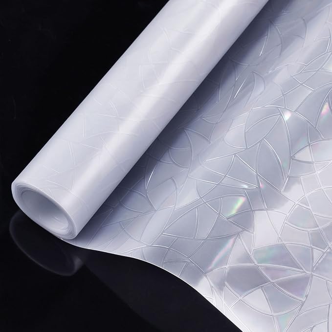 rabbitgoo Window Privacy Film Rainbow Film Decorative Window Sticker, 3D Static Stained Glass Cling Tint for Home Heat Control Non-Adhesive, 17.5 x 157.5 inches