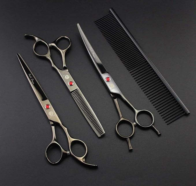 Purple Dragon 7.0 inch Rhinestone Decoration 3PCS Pet Grooming Scissors Dog Hair Cutting & Thinning Shears Set