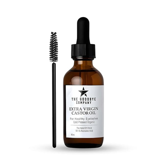 The Goodbye Company Organic Castor Oil - 100% Pure Extra Virgin Cold Pressed Unrefined for Luscious Hair Growth, Thicker Eyelashes & Radiant Skin - Deeply Moisturizing & Detoxifying (60ml)