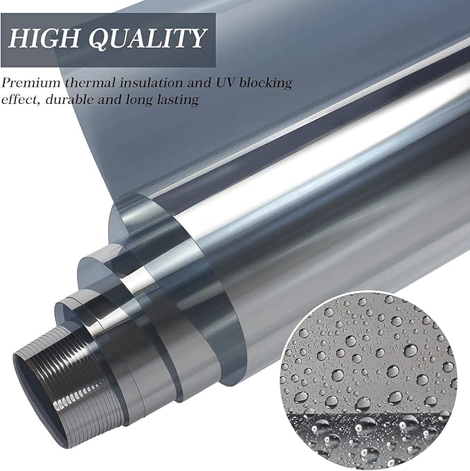 HIDBEA One Way Privacy Window Film, Daytime Privacy Sun Blocking Anti UV Reflective Window Film Heat Control Static Cling Window Tint Film for Home and Office, Silver, 17.5 x 78.7 Inch