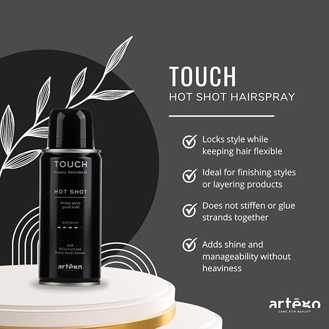 Artègo TOUCH Hot Shot Hairspray (3.4 fl oz) – Medium to Strong Hold Finishing Spray for Long-Lasting, Frizz-Free Styles