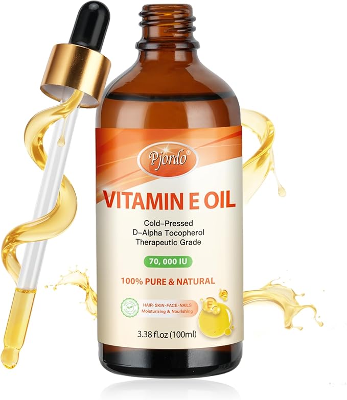 Vitamin E Oil - 100% Pure & Natural, 70,000 IU Cold-Pressed Organic Vitamin E Oil for Skin, Face, Hair, Nails & Scars, D-Alpha Tocopherol Rich, Deep Moisturizing and Firming Skin