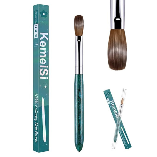 Acrylic Nail Brush Size #16, 100% Pure Kolinsky Nail Art Brushes for Acrylic Application, Sturdy Starry Handle Oval Shaped Nail Design Tools for Professional Manicure DIY, Green