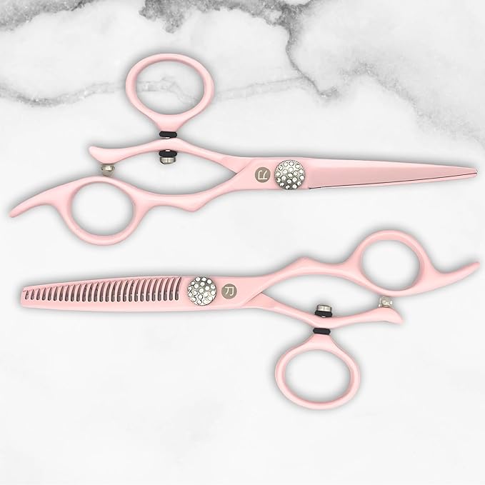 Pink Swivel Hair Scissors Set for Professional Use - 440C Stainless Steel w/Pink Titanium Finish - Sharp, Durable (5.5" Swivel Set)