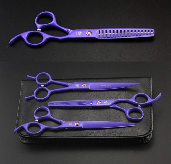 Purple Dragon 7.0 inch Rhinestone Decoration 3PCS Pet Grooming Scissors Dog Hair Cutting & Thinning Shears Set