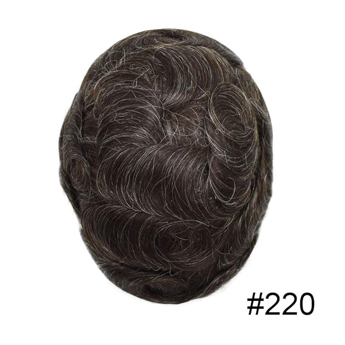FACE MIRACLE Mens Toupee Lace Front Hairpieces Soft Human Hair Replacement System Natural Hairline Toupee for Men Poly V-Looped Mens hair Units 7"X9" #220 2# DARKEST BROWN WITH 20% SYNTHETIC GREY