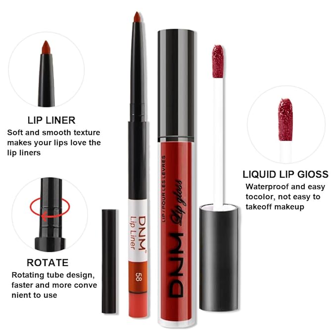 evpct 2Pcs Ruby Red Matte Lip Liner and Lipstick Combo Set for Women, Ruby Red Lip Combo Set Liquid Lips Stick Gloss and Lipliner Stains Set Long Lasting Waterproof, Lips Makeup 24 Hours originales