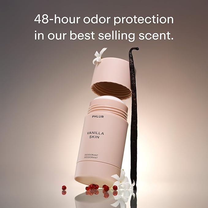 PHLUR Vanilla Skin Deodorant Duo - Natural 48 Hour Odor Protection - Baking Soda Free & Aluminum Free Deodorant with Salicylic Acid, Arrowroot Powder & Tamanu Oil (2 x 1.76 oz)