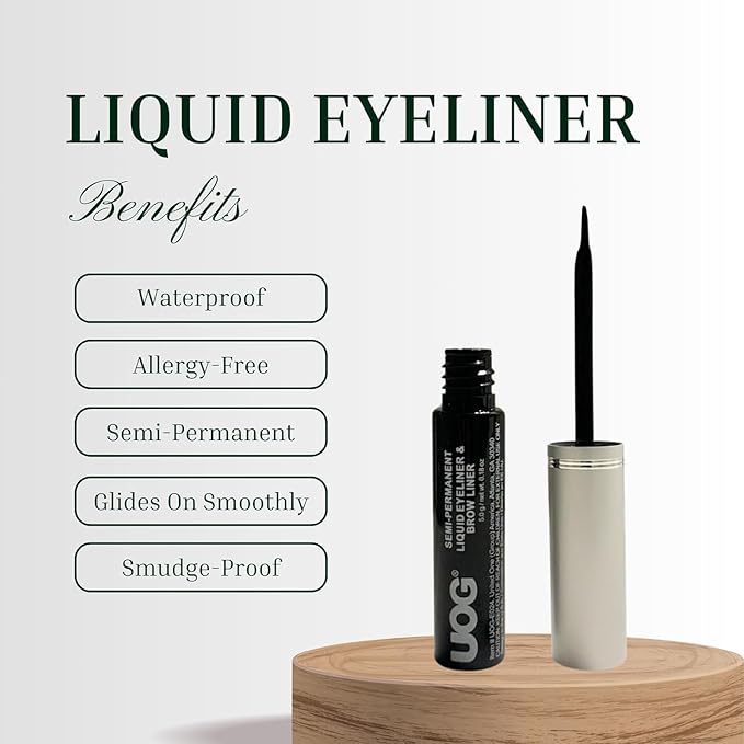 UOG (United One) Liquid Eyeliner & Eyebrow Liner - Waterproof, Semi-Permanent, Smudge-Proof, Lasts Up to 7 Days, Allergy-Free with Precise Slender Tip. 5.0 mL/0.18 Fl oz