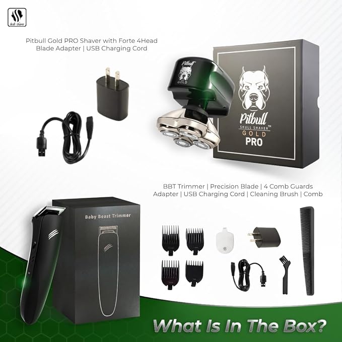 Skull Shaver Pitbull Gold PRO Electric Razor & Baby Beast Trimmer - Premium Cordless Electric Shaver for Men - for Wet & Dry Shaving - Features LED Battery Display - Comes with Travel Pouch
