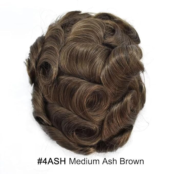 FACE MIRACLE Toupee for Men French Lace Hairpiece Human Hair Replacement System Skin PU Mens Toupee Hair Wigs for Man V-Looped Front Hair Prosthesis 6"X8" #4ASH