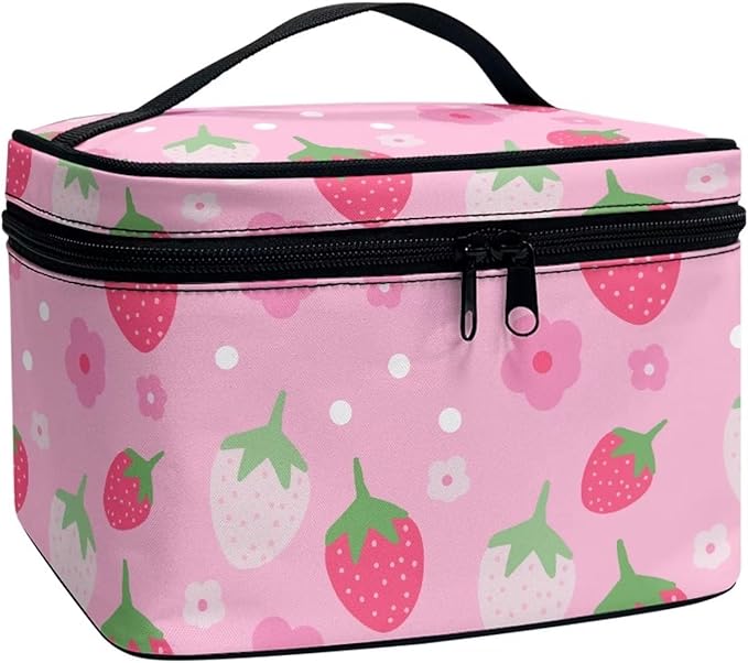 JoyLamoria Strawberry Makeup Bag Casual Funny Cosmetic Bag Small Handbag Storage Organizer