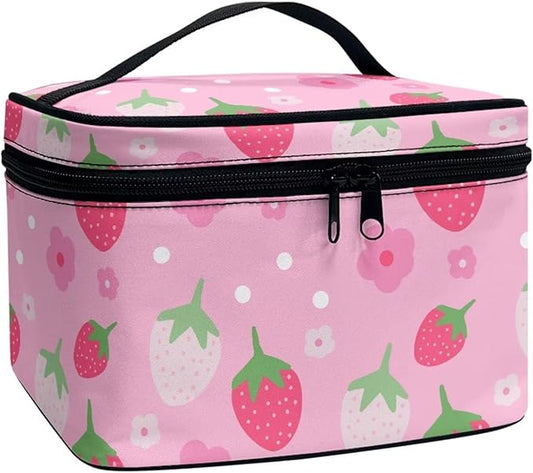 JoyLamoria Strawberry Makeup Bag Casual Funny Cosmetic Bag Small Handbag Storage Organizer