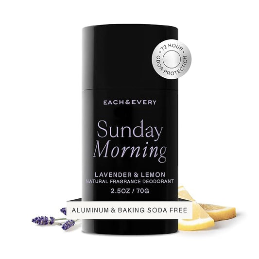 Each & Every Aluminum Free Deodorant for Women & Men - All Natural Deodorant for Sensitive Skin, EWG Verified - Clean, Baking Soda-Free, Plant-Based Fragrance, Lavender & Lemon, 2.5oz