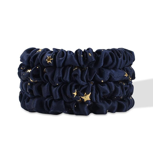 SILKIE x4 Set 100% Pure Mulberry Silk Purple Christmas Scrunchies Travel Pouch Silk Everyday Hair Ties Hair care Ponytail Holder (Stargazer)