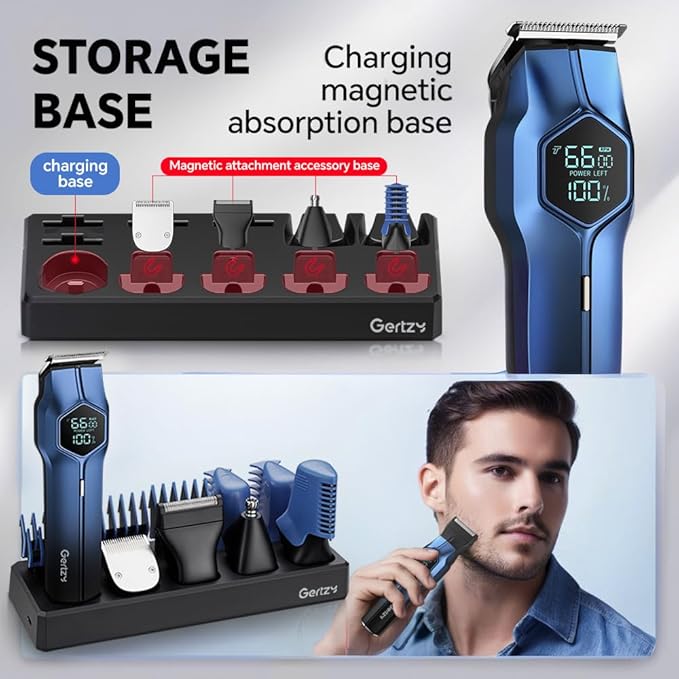 5-in-1 Electric Beard Trimmer Body Hair Trimmer Kit, Professional Cordless Hair Clippers for Men Rechargeable, IPX7 Waterproof Mens Grooming Kit for Face, Mustache, Body, Nose, Gifts for Men (Blue)