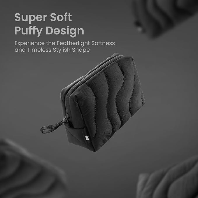 tomtoc Electronics Organizer Travel Case, Soft Puffy Organizer Bag Birthday Christmas Gifts Travel Essentials for Women Girls, Portable Accessory Tech Pouch Storage for Charger, Cord, Cable, Phone