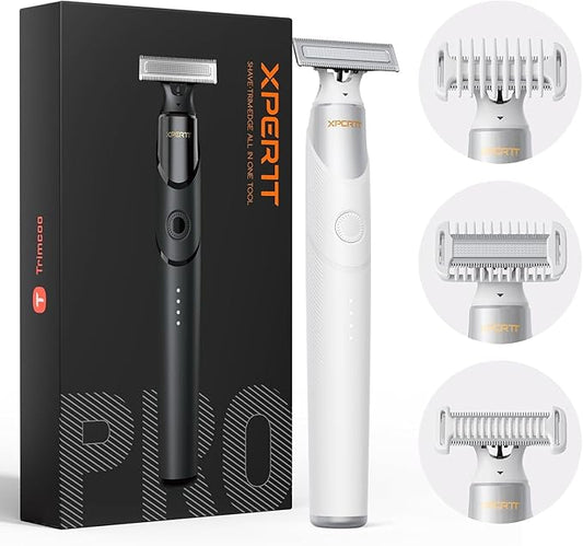 Electric Groin & Body Hair Trimmer - Painless Beard Razor for Men, All-in-One Body Groomer, Waterproof Wet/Dry Men's Ball Shaver with Magnetic Head, USB-C Charging, Easy Claen, White(Lite)