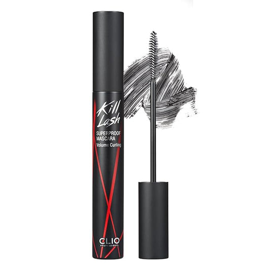 CLIO Kill Lash Superproof Mascara, Waterproof Mascara Black, Volumizing for Natural Curling Eyelash, Long-Lasting, Clump & Smudge-Free, for Sensitive Eyes, Korean Makeup Beauty (002 Volume Curling)