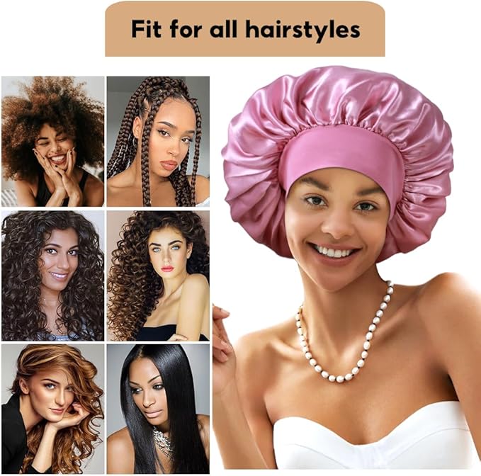 3+3 Large Satin Bonnets with Scrunchies for Women, Wide Band Hair Bonnet for Sleeping Braids Curly Hair