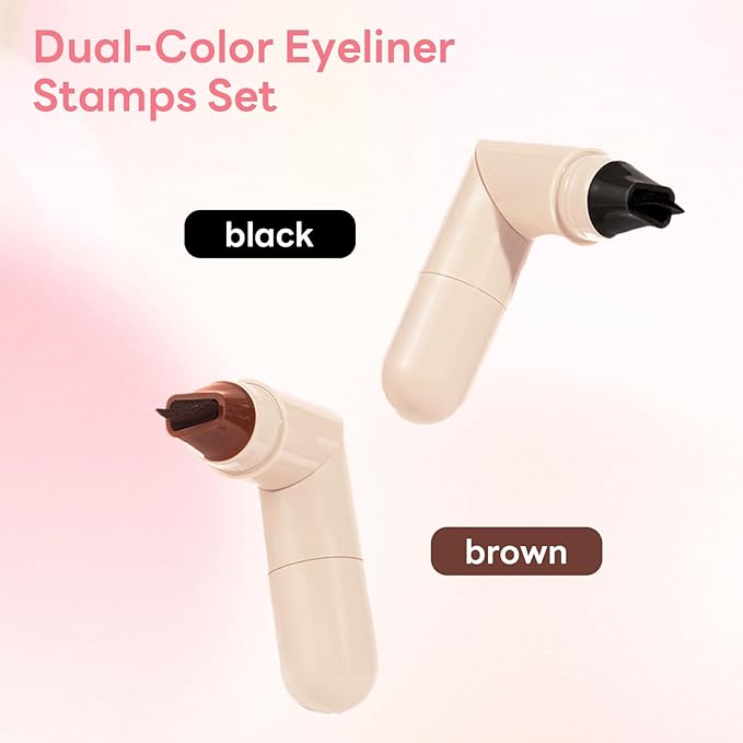 Two-piece Rotary Eyeliner Stamp Set - Quick Shaping Tool, Marks Left and Right Eyes, Smudge-Proof and Long-Lasting, Suitable for Beginners and Makeup Artists (Black & Brown& Gift box)