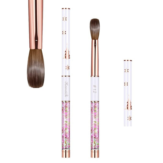 Acrylic Nail Brush Size 12,KEMEISI 100% Pure Kolinsky Nail Art Brushes Sturdy Handle Oval Shaped Acrylic Powder Nail Design Tools for Professional Manicure DIY Home Salon (White)