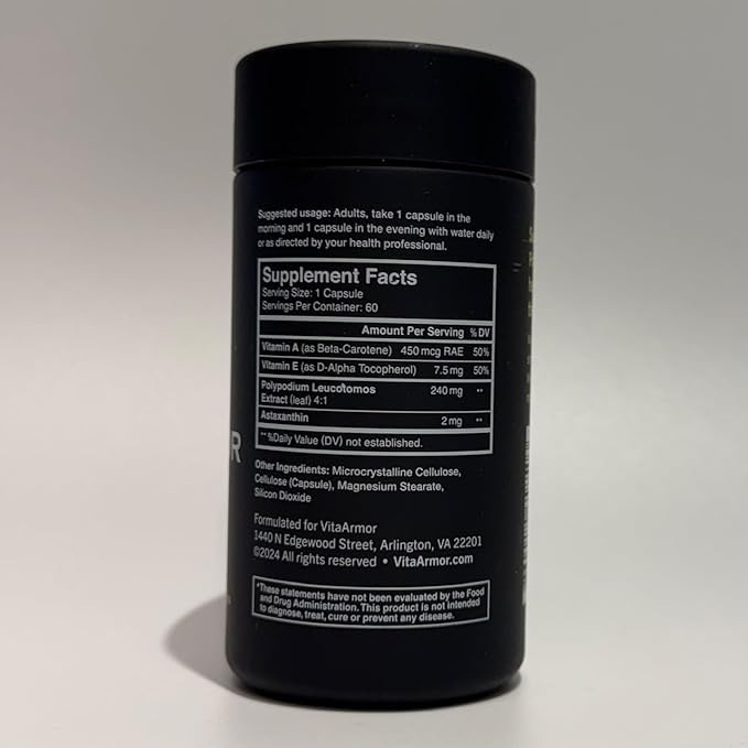 SunArmor, Dietary Supplement with Polypodium Fights The Signs of Photoaging, Use with Sunscreen, Dermatologist Developed, 60 Capsules