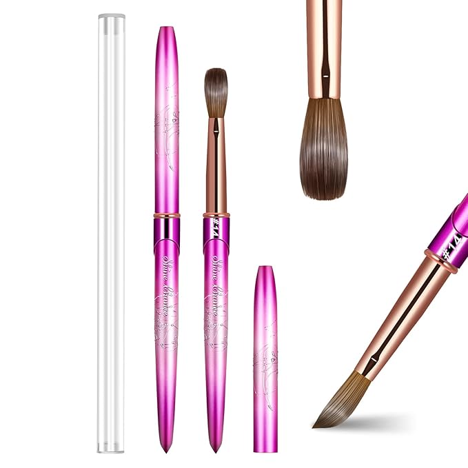 Acrylic Nail Brush Size 14, 100% Real Kolinsky Art Nail Brush for Acrylic Powder Application, Handmade Women Manicure Nail Extension Tool for Professional DIY Home Salon and Beginners